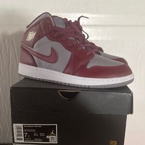 Air Jordan 1 Mid Red and Gray Sneakers